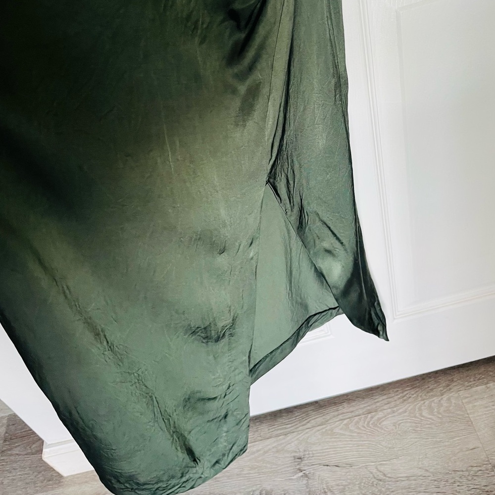 Zara Olive Green Asymmetrical Satin Slip Dress - Picture 10 of 12